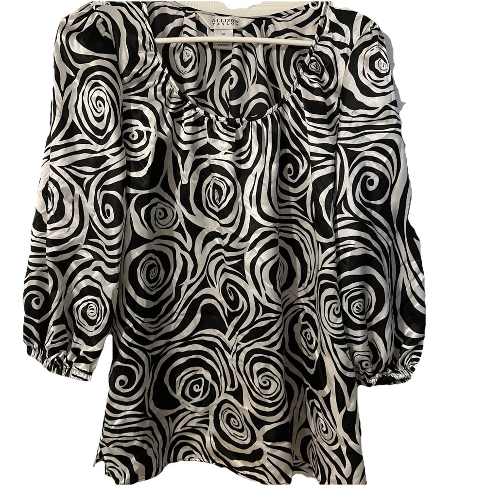 Allison Taylor Woman's Blouse 3/4 Sleeves Black And White‎ Size M